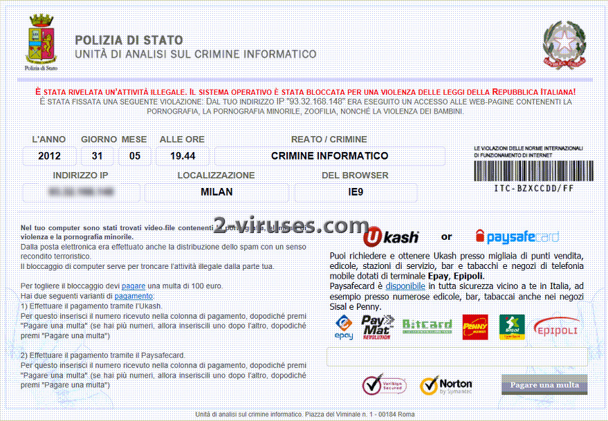 Polizia di stato virus come rimuovere rimozione malware.com P0lizia dello stato