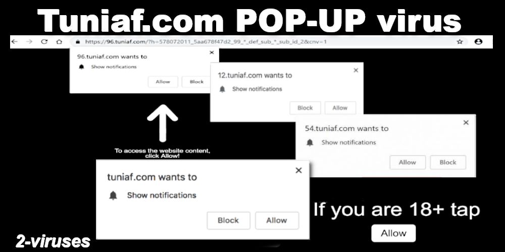 Tuniaf.com pop-up virus notifications