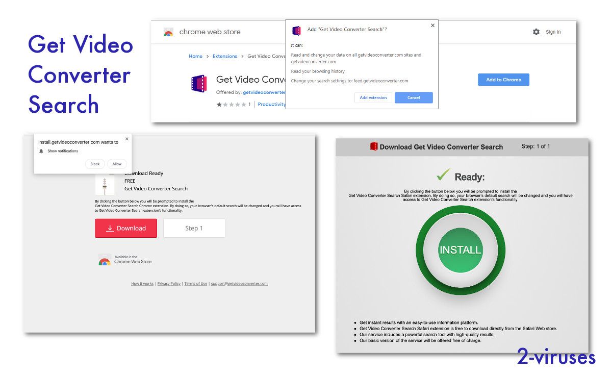 "Get Video Converter Search", screenshots of installation pages