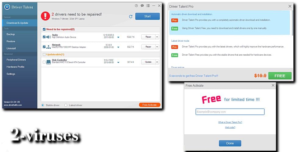 Driver Talent PUP scan purchase redirect